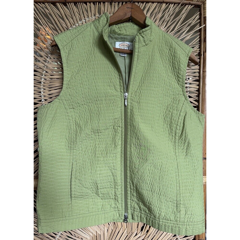 Talbots Women's Vest Size M Petite Green Double Zipper Pockets